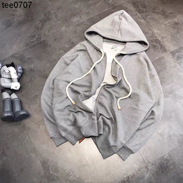 

autumn and winter new lofw hoodies painted printing solid color zipper hooded jacket with thick rope and hidden pockets for men and women, Black