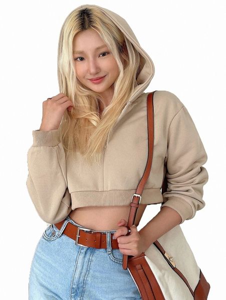 

women's hoodies & sweatshirts dazy zip up drop shoulder crop hoodie v1sl#, Black