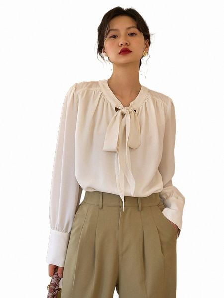 

women's blouses & shirts dazy solid tie neck bishop sleeve shirt y2zk#, White