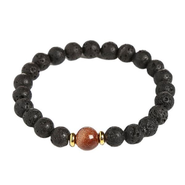 

natural lava stone handmade beaded strands charm bracelets yoga elastic bangle jewelry for women men lover, Black