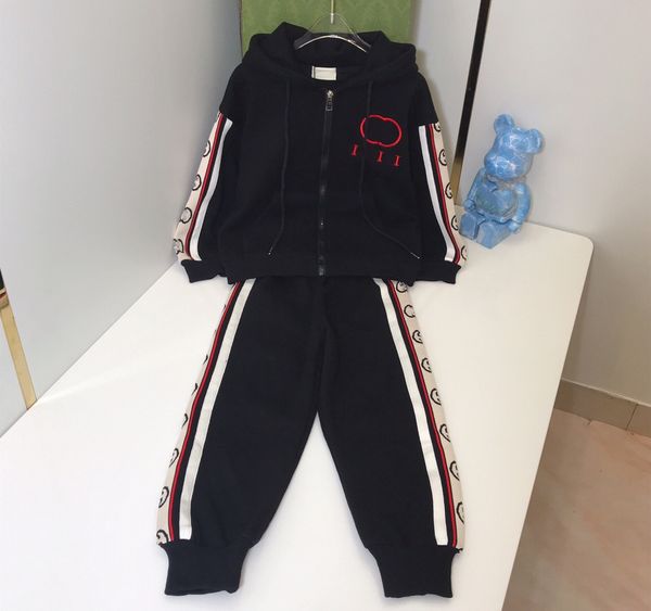 

baby suits clothing sets children sets girls boys cardigan zipper fasion 2 pieces sweatshirts sports pants kids 110-160cm black, White