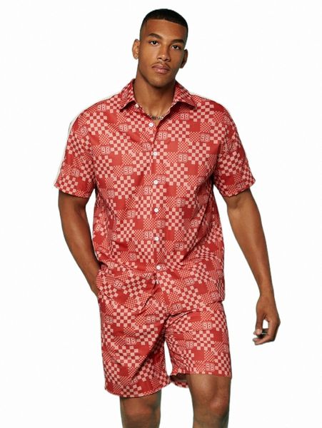 

men's tracksuits men allover print shirt & shorts r0dk#, Gray