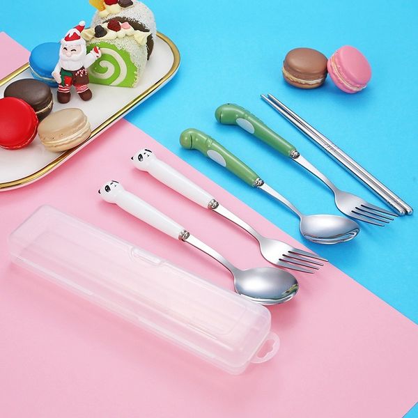 

cups dishes utensils baby feeding gadgets tableware cartoon kids spoon and fork stainless steel cute toddler dinnerware for children s cutle