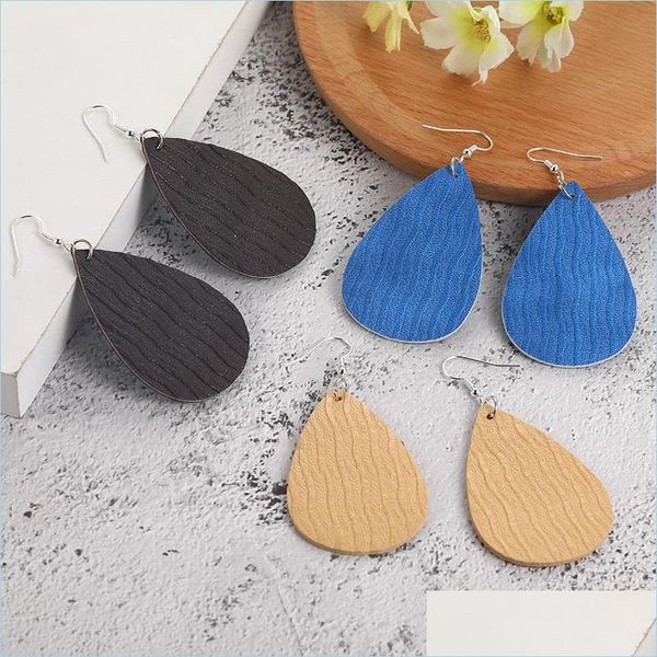 

dangle chandelier trend water ripple pattern pu leather dangle earrings for women girl lightweight teardrop shape e vipjewel dh84e, Silver