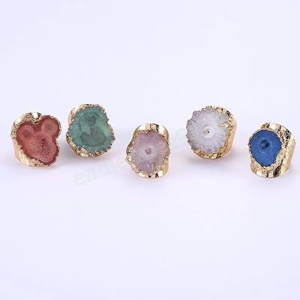 

natural crystal stone adjustable flower print ring for women men party club decor gold plated fashion jewelry, Silver