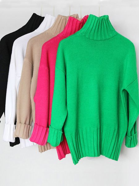 

women s sweaters autumn winter green turtleneck pullover women plus size knitted jumpers soft white 220906, White;black