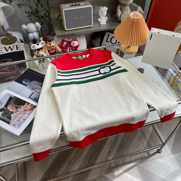 

designer version hoodie handmade gu 2022 autumn and winter new red and green striped logo men's women's same round neck sweater, Blue;black