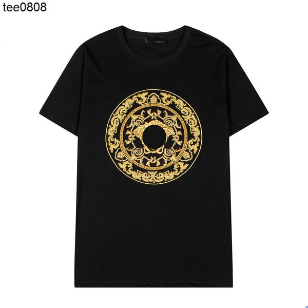 

high-quality medusa tee embroidery men's t-shirts v-letter tide brand spring/summer pure cotton short sleeve t-shirt for men and women, White;black