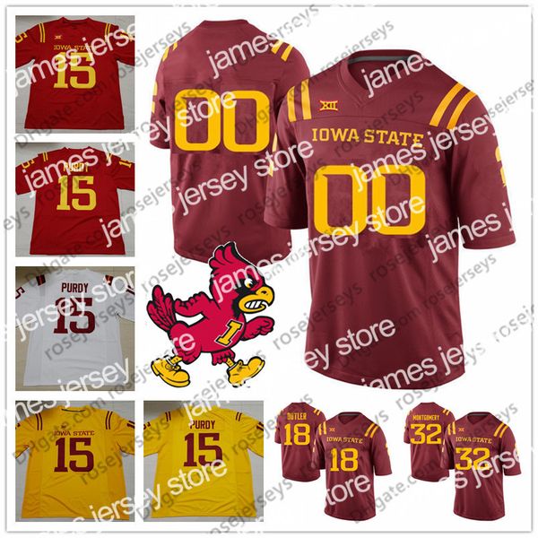 

american college football wear custom iowa state cyclones 2019 isu football any name number red yellow white 15 brock purdy 32 david montgom, Black
