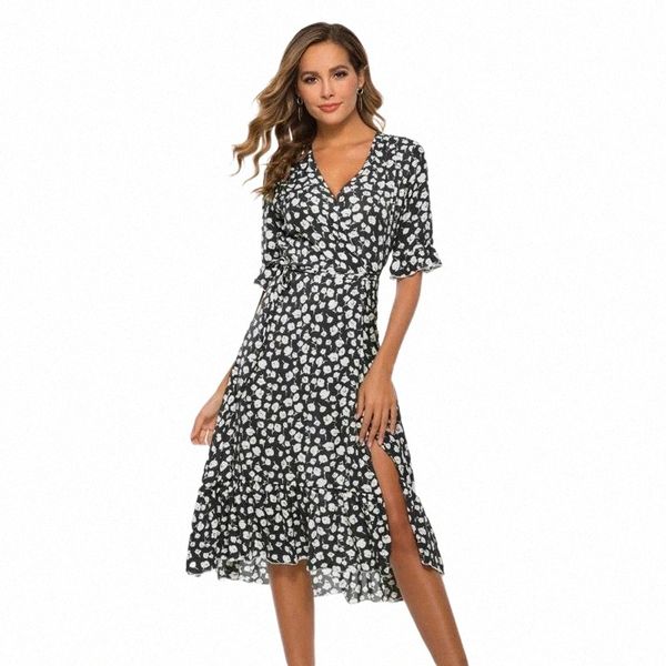 

casual dresses casual dresses floral print bohemian dress women ruffles half sleeve v-neck mid-calf holiday sundresses q54p#, Black;gray