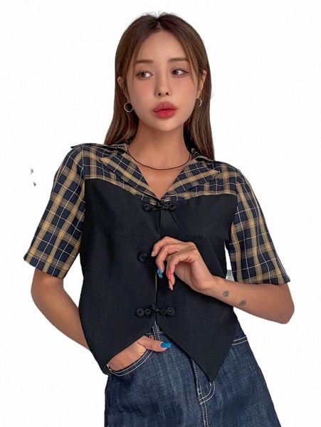 

women's blouses & shirts dazy plaid frog button front blouse m7gc#, White