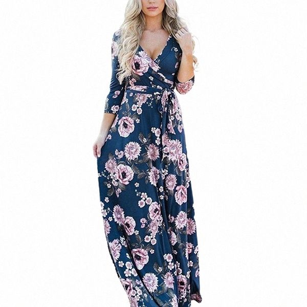 

casual dresses casual dresses floral print wrap dress wikkeljurk women tunic 3/4 sleeve high waist maxi red/yellow/light blue/white robe por, Black;gray