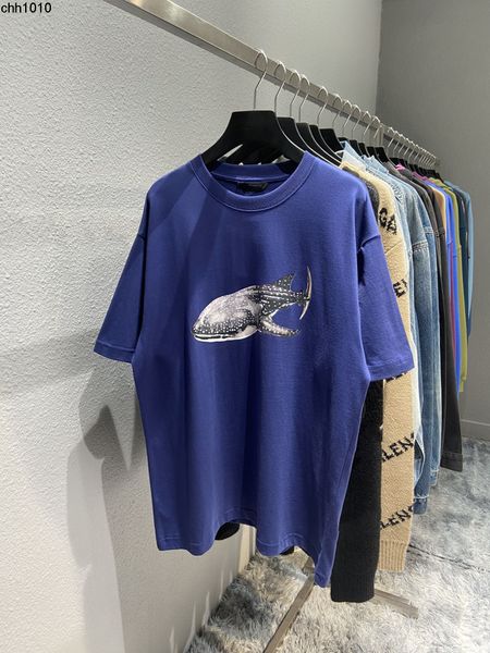 

t-shirt mens tee short sleeve high version family b whale letter print pullover round neck comfortable loose versatile men and women balenca, White;black