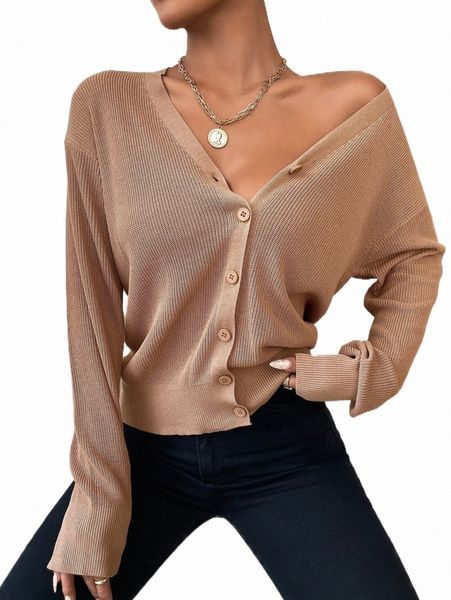 

women's sweaters drop shoulder ribbed knit cardigan b6y6#, White;black