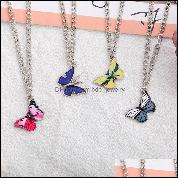 

pendant necklaces alloy oil drop butterfly pendant necklace enamel animal charms colorf boho necklaces for women girls par bdejewelry dhsh4, Silver