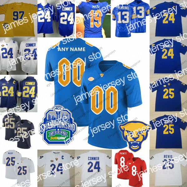 

american college football wear custom 2022 pittsburgh panthers championship football jersey #8 kenny pickett addison abanikanda pitt 24 conn, Black