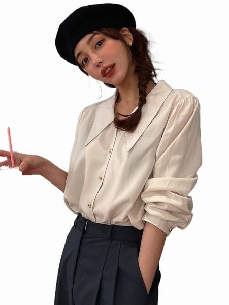 

women's blouses & shirts dazy solid puff sleeve button up shirt p9wb#, White