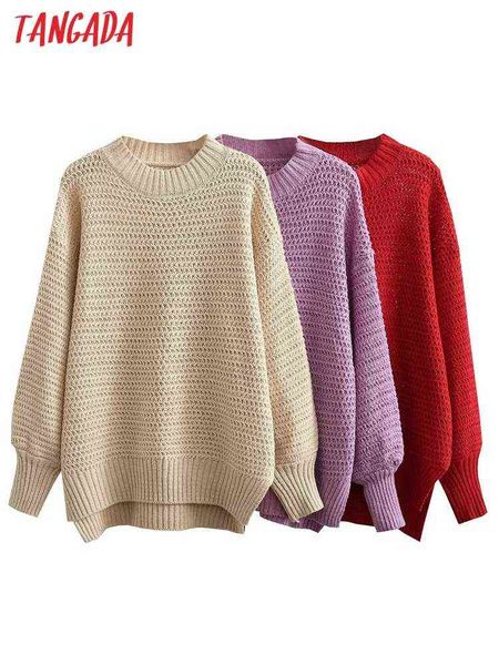 

women's sweaters tangada women 2022 fashion elegant knitted sweater jumper lantern sleeve female oversize pullovers chic 1m05 t220905, White;black