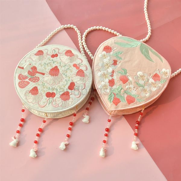 

strawberry rabbit friend bag tea tea original antique han element hand embroidered suit summer messenger
