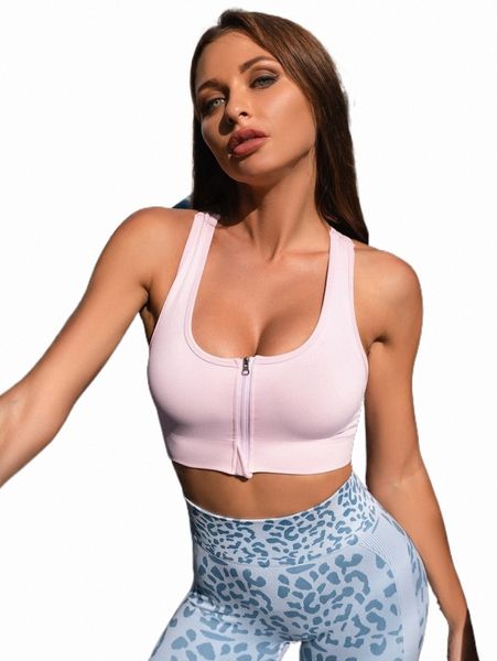 

women's tracksuits solid zip front cut out back sport bra 47xf#, Gray