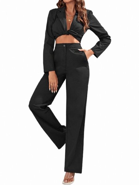 

two piece dress solid lapel neck tie back shirt & slant pocket pants i6ec#, White
