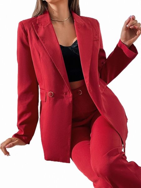 

women's two piece pants peak collar double button blazer t2vc#, White