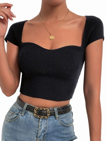 

women's sweaters rib-knit sweetheart neck crop knit f1jk#, White;black