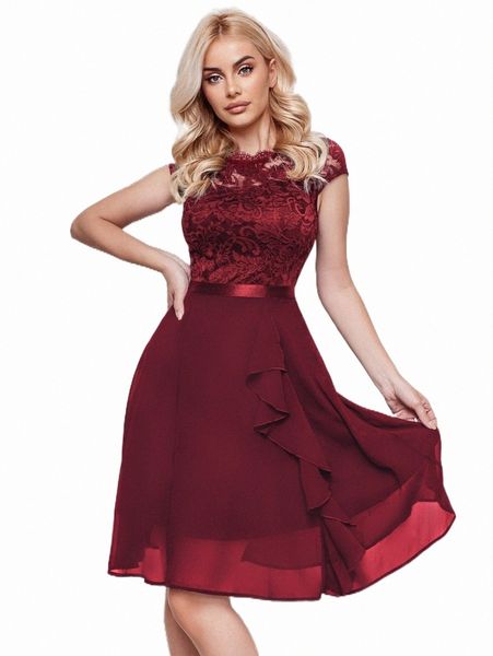 

casual dresses miusol lace bodice ruffle trim chiffon dress l41q#, Black;gray