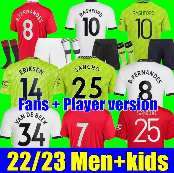 

22 23 mans utds soccer jersey casemiro uniteds ronaldos erikson martinez sancho varane rashford football shirts 2022 2023 men kids kits manc, Black;yellow