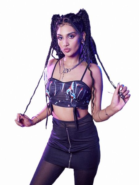 

women's tanks & camis romwe cyber luvr graphic drawstring side cami k5vn#, White