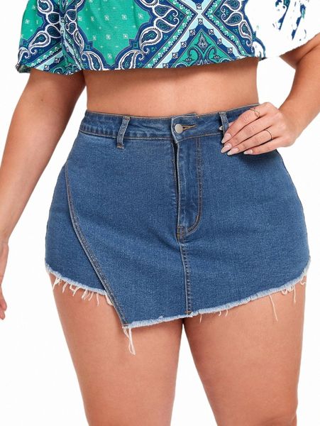 

women's shorts plus high waist raw trim denim skort o42w#, White;black