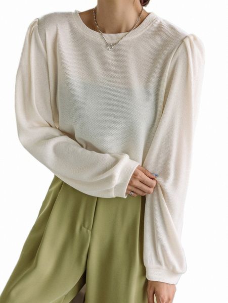 

women's t-shirt dazy solid puff sleeve tee 2022 new m4xp#, White