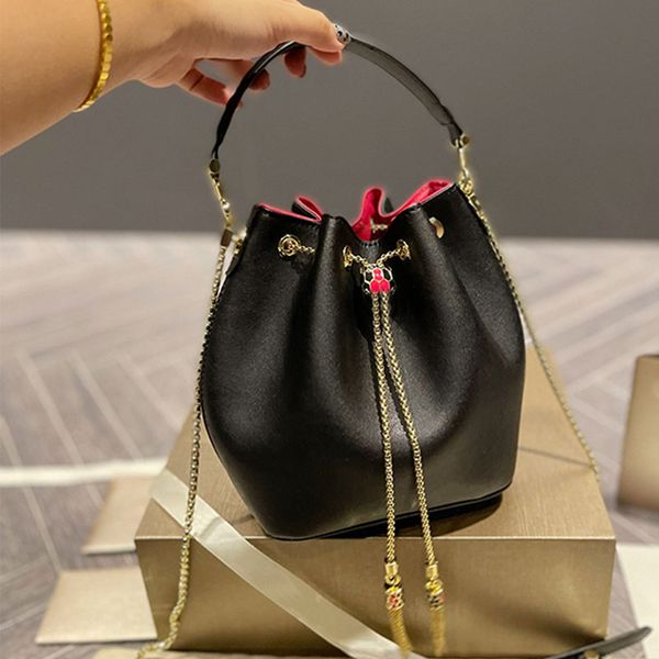 

mini chain bucket bag women drawstring handbag shimmer snakehead crossbody shoulder bags tassel purse genuine leather clutch handle hand bag