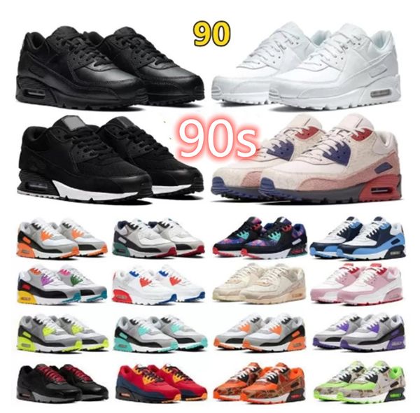

2022 new mens women max 90 runnings shoes airmaxs essential parra punch airs classic 90s cushion casual olive volt sports sneakers eur36-45, Black