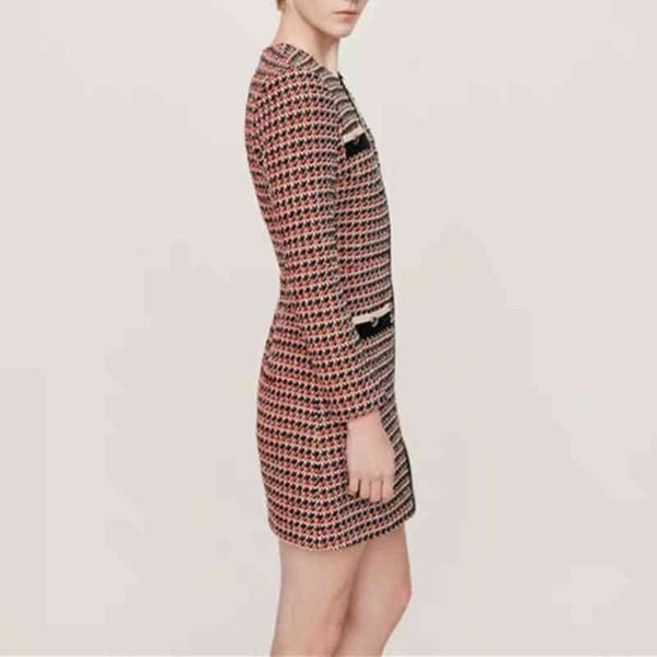 

casual dresses french single autumn winter tweed plaid dress, Black;gray