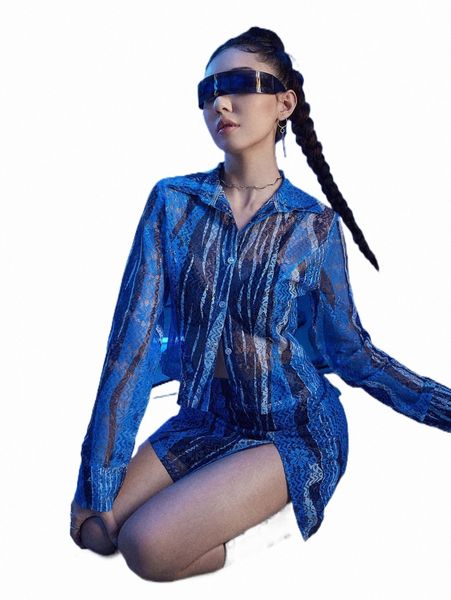 

two piece dress romwe cyber luvr allover print shirt & split hem skirt p1ck#, White