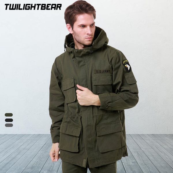 

men's trench coats military m65 men's trench coat pure cotton outerwear fleece windbreaker multi pocket tactical jacket men clothi, Tan;black