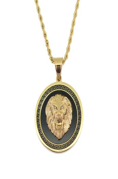 

hip hop lion head round pendant necklaces for men western animal luxury nec, Silver