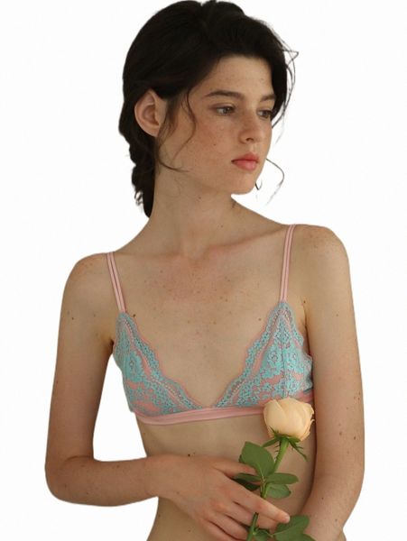 

women's sleepwear floral lace wireless bra 2022 new h9hq#, Black;red