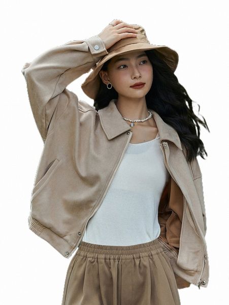 

women's jackets dazy drop shoulder suede jacket l4a5#, Black;brown