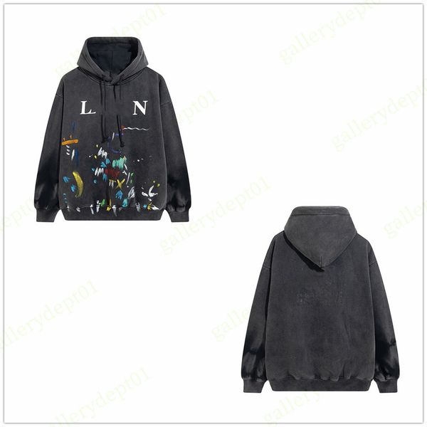 

mens hoodie designer hoodies high street alphabet washed distressed sweatshirts splash ink hip hop hoodys trend plus size sweaters oversized, Black