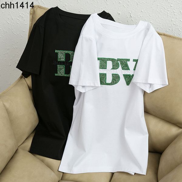 

2022 summer tee botvegas venetas new products fashion simple heavy industry nail beads bv mercerized cotton short sleeve t-shirt women', White;black