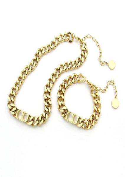 

fashion stainless steel letter 14k gold cuban link chain necklace bracelet, Silver