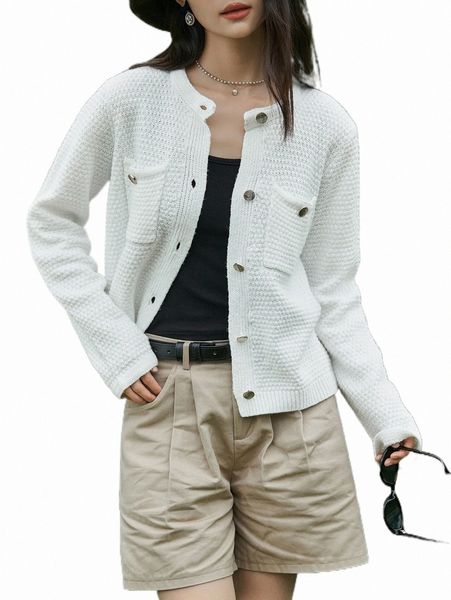 

women's sweaters dazy double pocket button up cardigan y1sz#, White;black