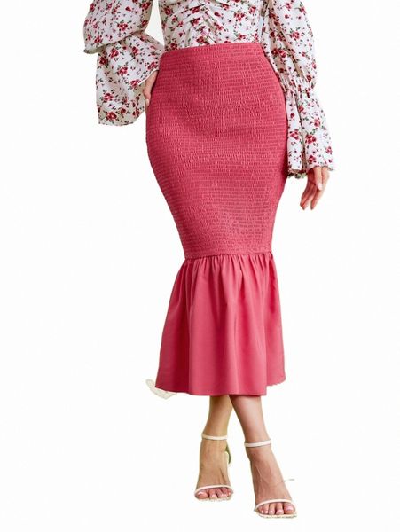 

skirts high waist mermaid hem shirred skirt 2022 new b79l#, Black