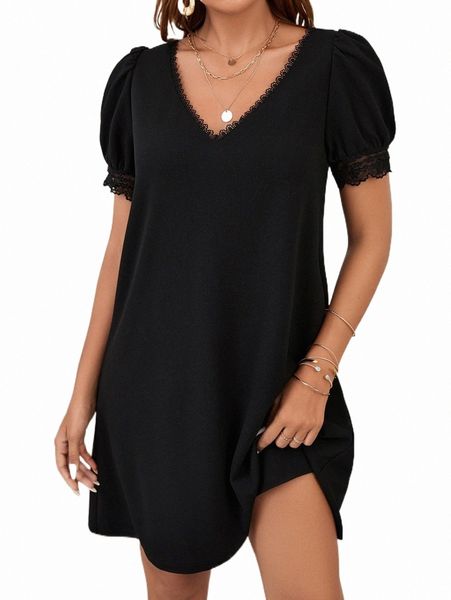 

casual dresses contrast lace tie back dress 2022 new 64gq#, Black;gray