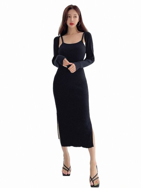 

women's sweaters dazy rib-knit split thigh cami sweater dress & shrug cardigan 46cl#, White;black
