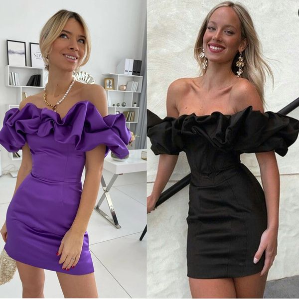

off shoulder homecoming party dresses ruffles african sleeveless mermaid evening gown satin short prom dress, Blue;pink