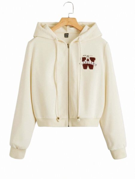 

women's hoodies & sweatshirts letter embroidery zip up sweatshirt i7v1#, Black