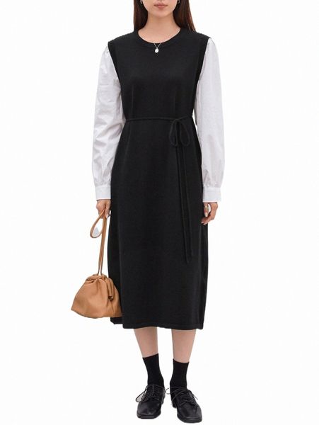 

women's sweaters dazy puff sleeve 2 in 1 belted sweater dress o7sw#, White;black